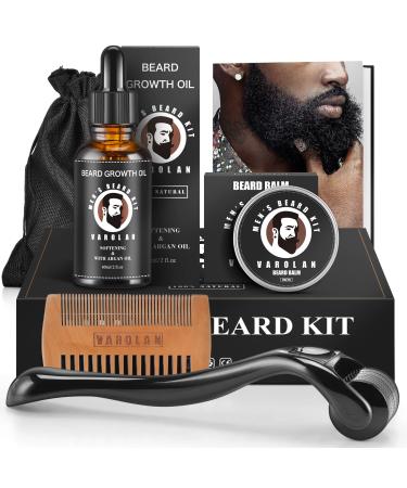 Beard Growth Kit - Beard Derma Roller, Beard Growth Oil (2Oz), Beard Balm, Beard Comb, Beard Ebook, Storage Bag, Beard Kit, Mustache Mens Gifts Set for Boyfriend Husband Fathers Dad Him