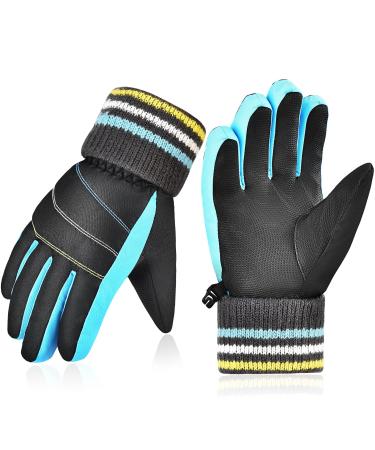 Eefow waterproof winter gloves children gloves ski gloves: thermo-fleece long sleeves cuff warm snow dealers anti-slip windproof bicycle gloves for age 4-12 young girl 6-8 years