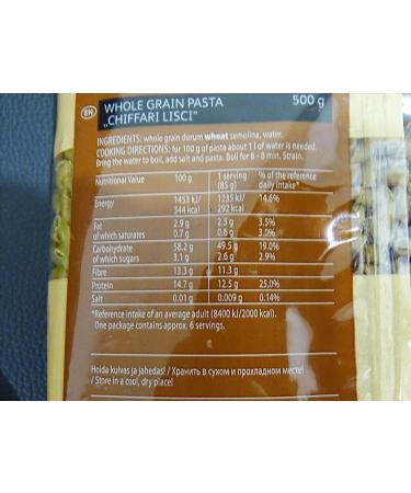 Whole Grain CHIFFARI LISCI Pasta Dry 100% Durum Wheat Premium Semolina Macaroni Tartu Mill Nr 183 (x2 CHIFFARI LISCI 500g) 1Kg - Buy Online on SooperMarket.com
