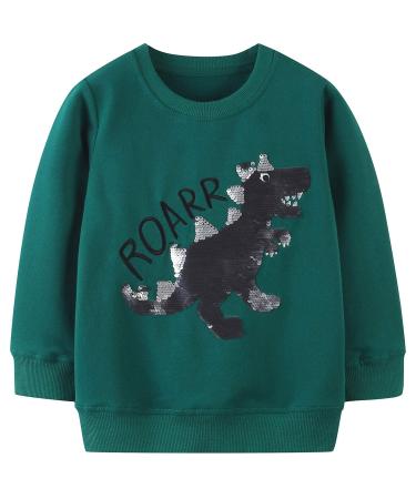 Boys Sweatshirt for Kids Dinosaur Jumper Cotton Casual Top Long Sleeve Pullover T-Shirt Toddler Girls Shirts Baby Clothes 1-8 Years 4-5 Years Green 01