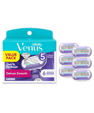 Gillette Venus Deluxe Smooth Swirl Womens Razor Blade Refills, 6 Count, Moisture Ribbon to Protect Against Irritation (Pack of 1)