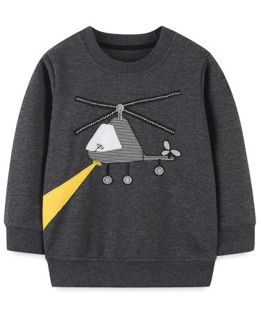 Boys Sweatshirt for Kids Dinosaur Jumper Cotton Casual Top Long Sleeve Pullover T-Shirt Toddler Girls Shirts Baby Clothes 1-8 Years 6-7 Years Helicopter