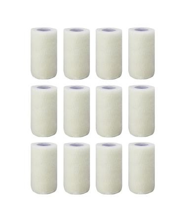 Cohesive Bandage - 12 Rolls x 10cm x 4.5m First Aid Sports Wrap Bandages COBOX Pet Vet Wrap Self Adherent Cohesive Bandages White