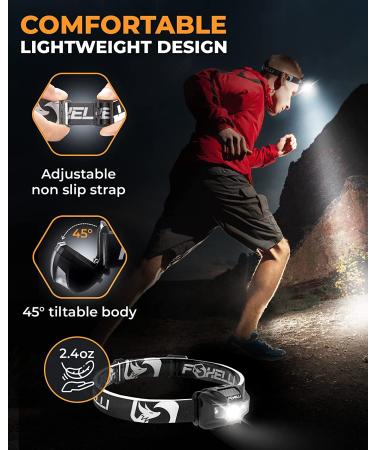 Foxelli Rechargeable LED Headlamp - Ultralight Waterproof Headlamp Flashlight for Adults & Kids - USB Rechargeable with Red Light for Running, Camping, Hiking - Black - Buy Online on SooperMarket.com