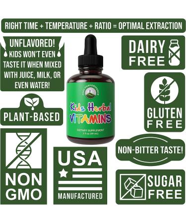 Unflavored Liquid Kids Herbal Multivitamin - Sugar Free 14-in-1 Vegan Supplement Drops for Children, Teens. Mixed in Water for Tasteless Consumption - Buy Online on SooperMarket.com