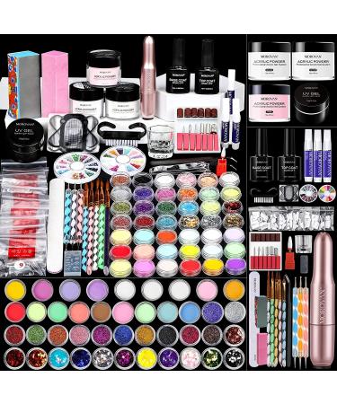 Morovan Acrylic Nail Kit with Drill - Nails Kit Acrylic Set for Beginners With Everything Glitter Acrylic Powder Set for Nails Supplies Acrylic Brushes Nail Tips Art Decoration Tools DIY Salon at Home