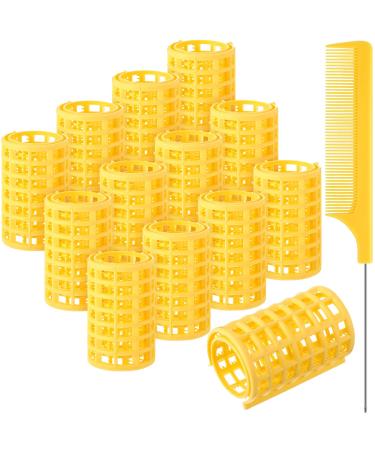 12 Pieces Hair Roller, Large Size Plastic Hair Rollers Hair Curlers with Steel Pintail Comb Rat Tail Comb for Short Hair Long Hair Hairdressing Styling Tools (Yellow,6.8 x 3.6 cm) 2.6x1.4 Inch (Pack of 12) Yellow