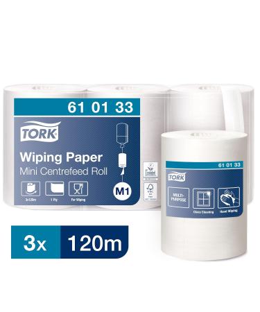 Tork 610133 Multi-Purpose Paper Wiper for M1 Mini Donor System | 1-Layer Stable White Paper | 3 x 120m Advanced Single Rolls - International Shipping Available - Buy Online on SooperMarket.com