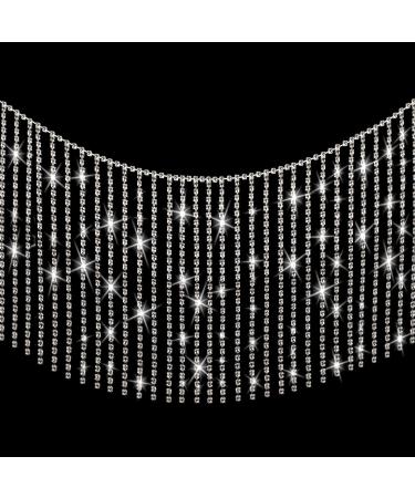 Rhinestone Ribbon Tassel Chain Diamond Bridal Trim Fringe Crystal Rhinestone Close Chain Long Tassel Trim Sewing Craft for Wedding Necklace DIY Decoration(Clear, Silver,1.5 Yards) 1.5 Yards Silver