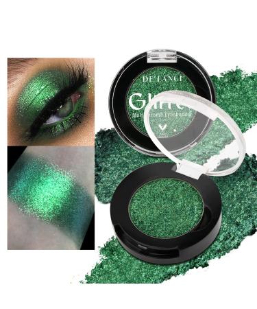 Single Green Eyeshadows Shimmery  DE'LANCI Highly Pigmented Metallic Eye Glitter  Long-Lastingforest Green Glitter Eyeshadow No Fall Off  Chameleon Cream Eye Shadow Palette  for Women with Green Eyes 4D
