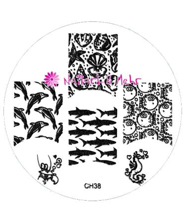 STAMPING STENCIL # CH-38 FISH SHELLS DOLPHINS SEAHORSE CRAB