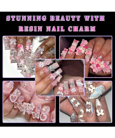 BELICEY White Bow Nail Art Charms - 1000PCS Resin Kawaii Nail Jewels in Multi Shapes for DIY Nail Designs - Includes Tweezer & Pickup Pencil - Buy Online on SooperMarket.com