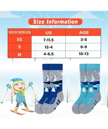 Merino Wool Kids Ski Socks - Warm Thermal Knee-high Snowboard Socks (2 Pairs) - Grey Blue - Boys Girls Toddler - Small - Buy Online on SooperMarket.com