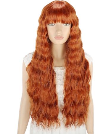 YEESHEDO Ginger Long Hair Wigs | Natural Curly Wavy Synthetic Wig with Fringe | 28 Copper Red Orange Wig for Parties and Cosplay - Buy Online on SooperMarket.com