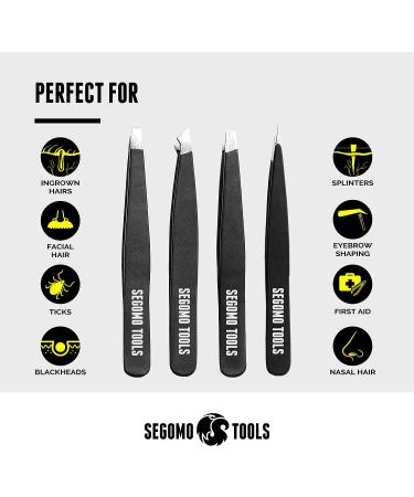 Segomo Tools 4 Piece Tweezer Set for Women - Precision Ingrown Hair Removal Kit with Flat, Angled, Slant & Pointed Tips - TW004 - Buy Online on SooperMarket.com