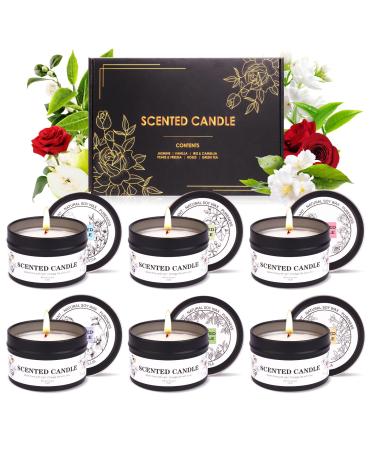Fragrance candles gift set for women men 6 pieces of fragrance candles in the glass soy wax long -lasting fragrance aromatherapy candles little for Valentine's Day Mother's Day Easter yoga
