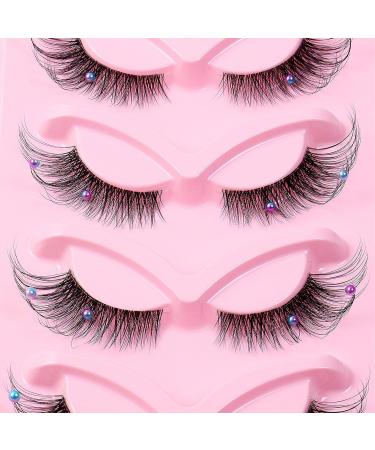 HERBENJOY Fluffy False Lashes Fake Eyelashes 5 Pairs Lash Extension with Small Pearl Decoration Cat Eye False Eyelashes 3D Faux Eyelashes for Costume Party Stage Performance Festival Celebrations - Buy Online on SooperMarket.com