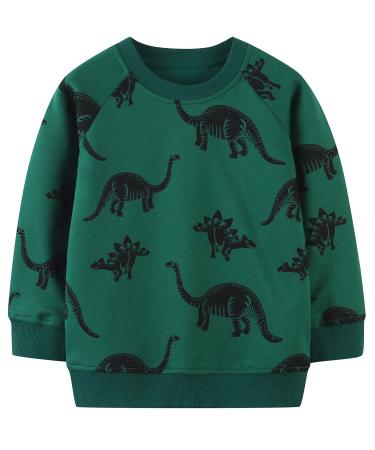 Boys Sweatshirt for Kids Dinosaur Jumper Cotton Casual Top Long Sleeve Pullover T-Shirt Toddler Girls Shirts Baby Clothes 1-8 Years 5-6 Years Green 02