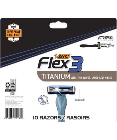 BIC Flex 3 Titanium Disposable Razors for Men  For a Smooth  Ultra-Close and Comfortable Shave  10 Piece Disposable Razor Set with 3 Blades