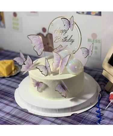11-Piece Purple Gold Butterfly Cake Toppers | Happy Birthday Metal Cake Decorations - Buy Online on SooperMarket.com