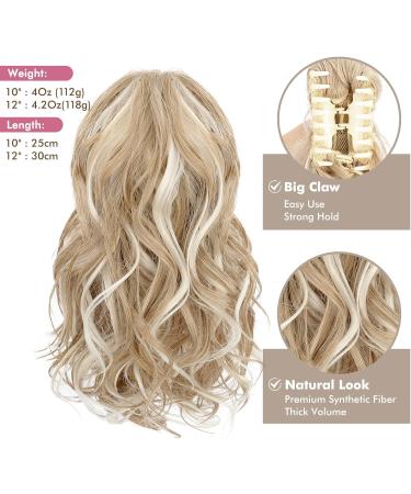 REECHO Short Curly Ponytail Extension Claw Clip | 12 Inch Ash Blonde with Highlights - Buy Online on SooperMarket.com