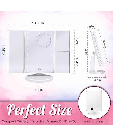 LED Lighted Vanity Mirror with 21 Lights, Trifold Design and Touch Screen Dimming - 11x7.1x1 inches, 2X/3X Magnification for Perfect Makeup - Buy Online on SooperMarket.com