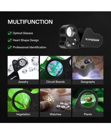 VIVOSUN Illuminated Jewelers Loupe 30X 60X Magnifier with LED Light - Black | for Jewelry, Gems, Watches, Coins, Stamps, Antiques | Foldable Design - 1 Pack - Buy Online on SooperMarket.com