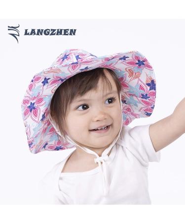 LANGZHEN Baby Girls Beach Sun Hat with Chin Strap | Adjustable Toddler Kids Wide Brim Summer Play Hat | Maple Leaves Design | 1-2 Years - Buy Online on SooperMarket.com
