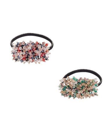 Handmade Crystal Rhinestone Hair Ties Set - Exquisite Ponytail Holders for Women and Girls - 2 PCS (Red and Green) - Buy Online on SooperMarket.com