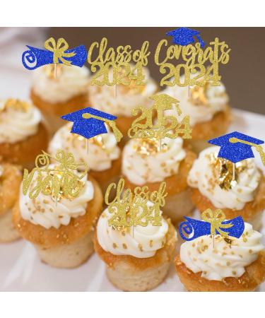 Rsstarxi 24 Pack Class of 2024 Cupcake Toppers 2024 Graduation Food Appetizer Picks 2024 Congrats Grad Cap Done Diploma Cupcake Picks for 2024 Graduation Theme Party Cake Decorations Gold Blue - Buy Online on SooperMarket.com