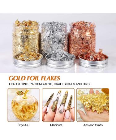 YULIKTOR Gold Foil Flakes for Resin - 15g Metallic Leaf for Nails, Painting, Crafts, Slime & Jewelry Making - 3 Bottles Imitation Gold/Silver/Copper Colors - Buy Online on SooperMarket.com