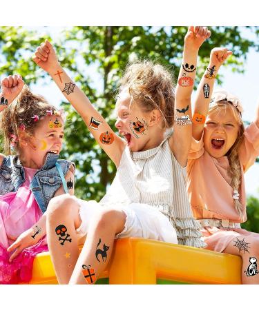 Whaline Halloween Temporary Tattoos - 270+ Waterproof Tattoo Stickers for Boy Girl Party Favors - Pumpkin Witch Ghost Bat Designs - Face Arm Body Decorations - Buy Online on SooperMarket.com