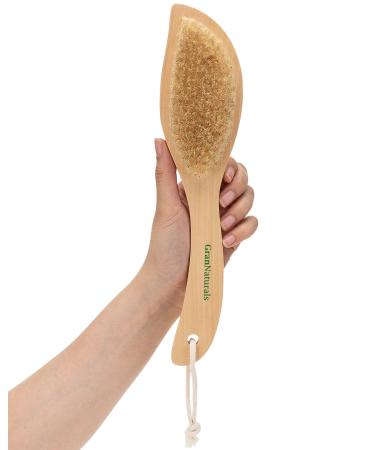 GranNaturals Dry Skin and Body Brush - 11.4 Inches - Improve Blood Circulation  Exfoliate Skin  Reduce Cellulite - Curved Natural Bristle Exfoliating Brush for Back  Legs  Feet