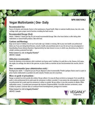 VEGANLY Vegan Multivitamin One-Daily for Plant-based Diets. 90 veg. tablets with high potency in B12 D3 Calcium Iron Zinc & more. Best for vegans and vegetarians. (NPN 80076962) - Buy Online on SooperMarket.com