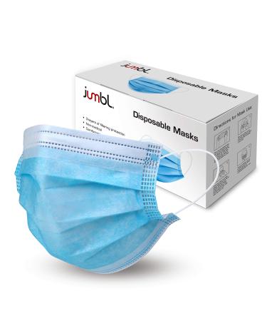 Jumbl Blue Disposable Face Mask  Protective 3-Ply Breathable Comfortable Nose/Mouth Coverings for Home & Office  Elastic Ear Loop 3-Layer Safety Shield for Adults/ Kids  Pack of 50 Ships from USA