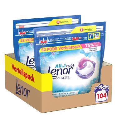 Lenor All-in-1 Laundry Detergent Pods 104 wash loads Lenor April Fresh with the scent of spring flowers 52 wash loads (pack of 2)