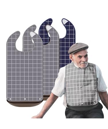 Adult Bib 3 Pcs Adult Bibs for Seniors Reusable Clothing Protector with Crumb Catcher for Eating Washable Waterproof Large Feeding Adult Bibs for Men Women Elderly Senior