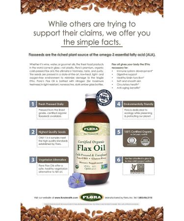 Flora Organic Flax Oil 8.5 oz - Cold-Pressed, Pure & Non GMO - Gluten Free - Buy Online on SooperMarket.com