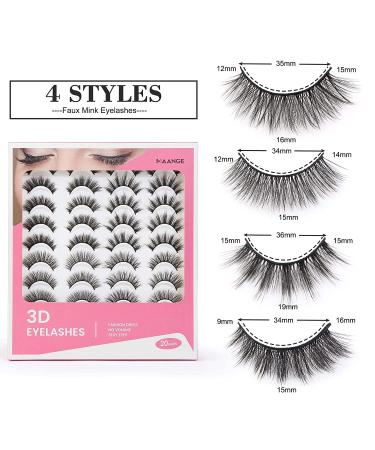 MAANGE 3D Faux Mink Eyelashes Set - 20 Pairs Reusable, Handmade, Natural & Dramatic Styles - Buy Online on SooperMarket.com