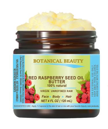 Botanical Beauty RED RASPBERRY SEED OIL BUTTER RAW 100% Pure Natural VIRGIN UNREFINED Cold-Pressed 4 Fl oz 120 ml for Face Skin Body Hair Lip Nails Rich in Vitamin E Vitamin C
