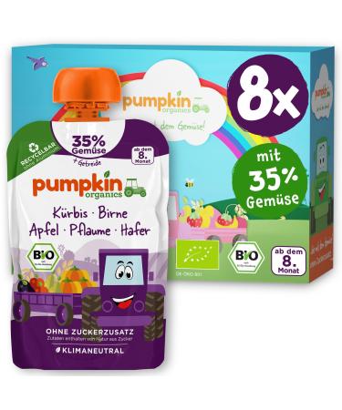 Pumpkin Organics Bio Vegetable Cereal Quets 8 Pack pumpkin pear apple plum oats without added sugar - baby food for babies from the 8th month - vegetarian (8x100g)