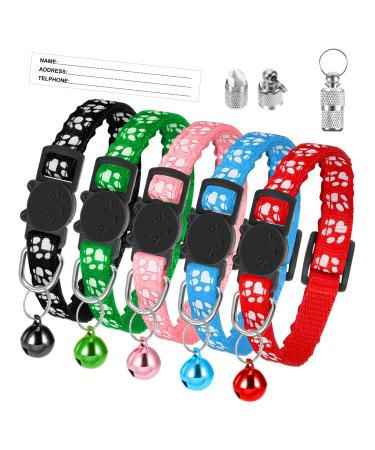 AKlamater 5Pcs Cat Collars with Bells Adjustable Kitten Collar Quick Release Safety Collar with Anti-lost Tags for Cats Kitten Small Pet