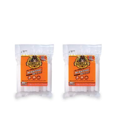 Gorilla Hot Glue Sticks, Full Size, 4" Long x .43" Diameter, 30 Count, Clear, (Pack of 2)