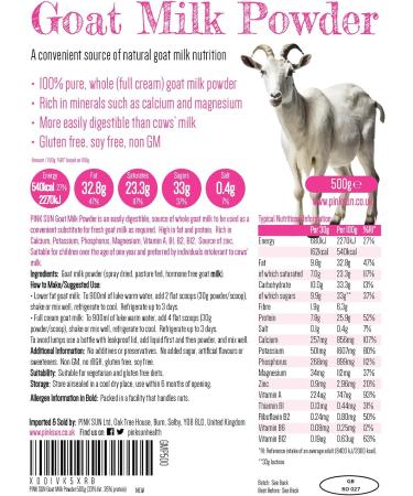 PINK SUN Whole Goat Milk Powder 500g - Gluten Free Full Cream Powdered Milk for Convenient Use - Buy Online on SooperMarket.com