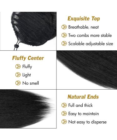 Allyreetress Yaki Drawstring Ponytail with Bangs - Long Yaki Straight Ponytail Extension for Black Women Synthetic Hairpiece Clip in Ponytails Extension for Daily Party Use (black) 20 inches with bangs black - Buy Online on SooperMarket.com