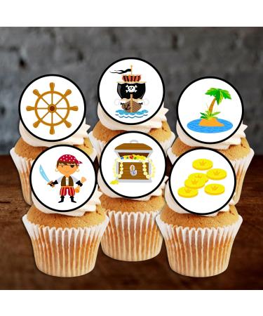 24 PRECUT Pirate Cupcake Toppers Pirates Theme #2 Edible Cake Decorations Edible Pirate Birthday Decorations Pirate Cake Topper Skull Cake Toppers Pirate Party Decorations (Pack of 24) - Buy Online on SooperMarket.com