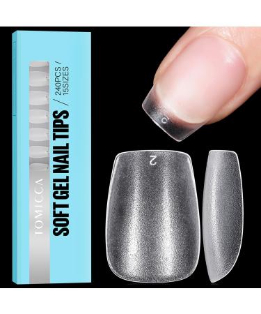 TOMICCA Extra Short Coffin Nail Tips Clear Nail Tips Natural False Nails Coffin French Acrylic Nails Artificial Nails Tips for Girls Women (240 Pcs 15 Sizes) 5.Extra Short Coffin