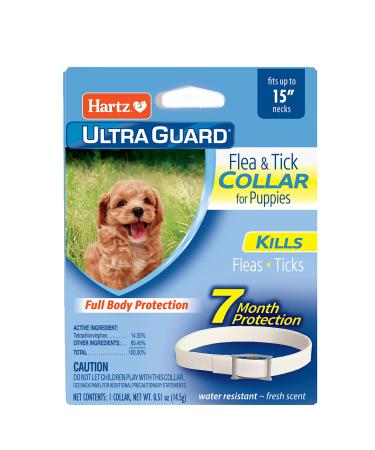 Hartz UltraGuard Flea & Tick Collar for Dogs and Puppies, 7 Month Flea and Tick Protection and Prevention Per Collar, White, Up to 15 Inch Neck