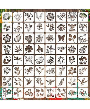 64 Pieces Stencils for Painting, Small Reusable Flower Plant Stencil, Art Craft Template for Painting on Wood, Wall, Fabric, Rock, Chalkboard, Sign, DIY Art Scrapbook Projects(Plants)