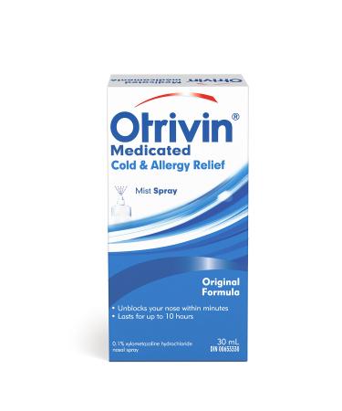 Otrivin Nasal Spray Cold & Allergy Medication Nasal Decongestant Original Formula 30 mL